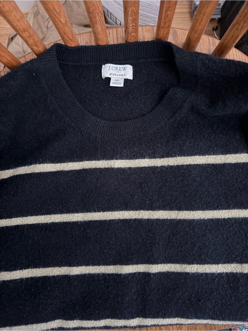 J. Crew Black Crewneck Sweater with Cream Stripes